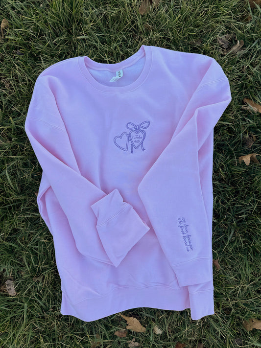 John 4:19 Heart Locket & Sleeve Embroidered Sweatshirt