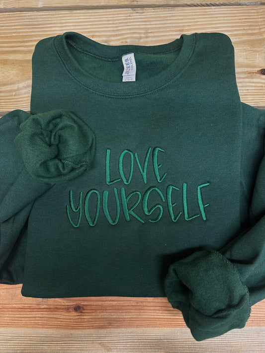 Monochrome Embroidered Love Yourself Crewneck